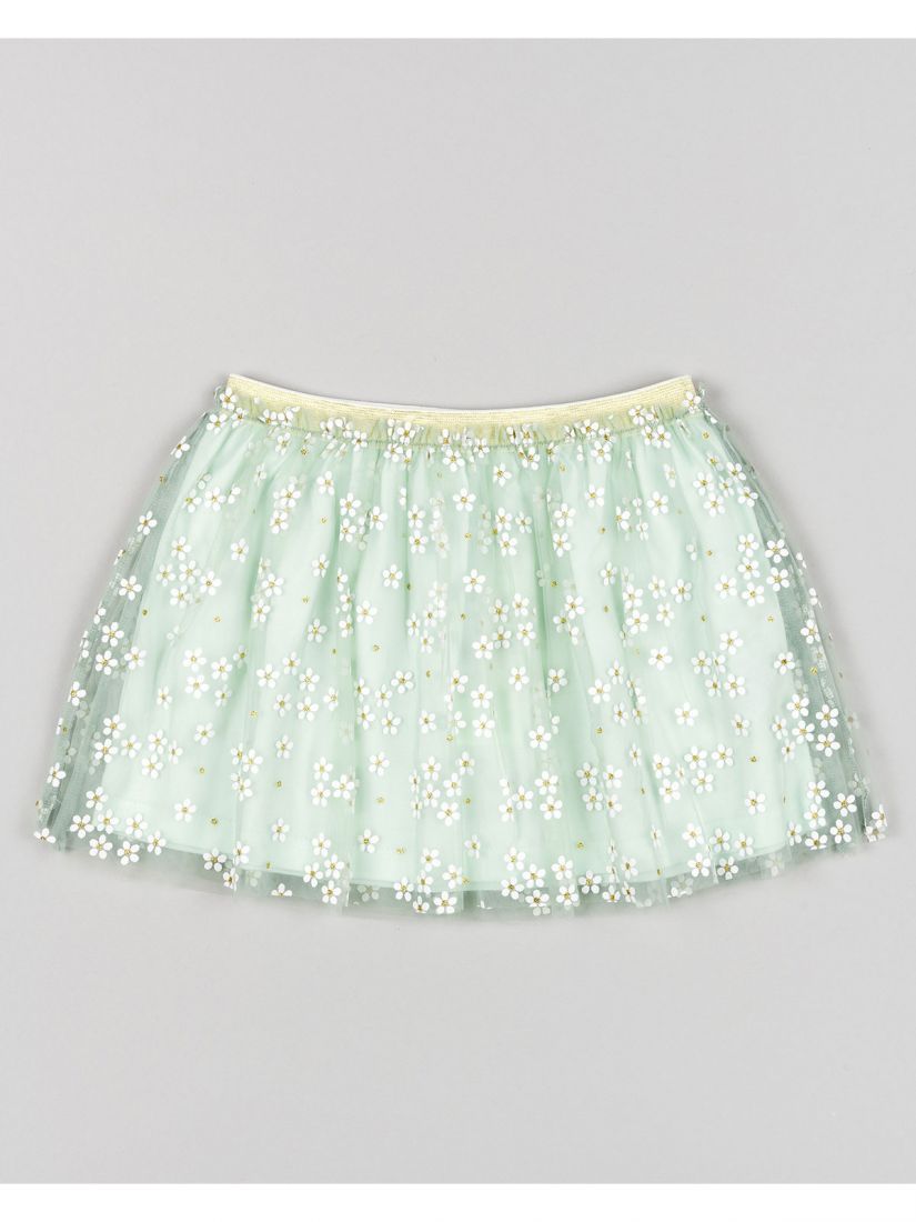 Φούστα με τούλι και μαργαρίτες με glitter και λάστιχο στη μέση βεραμάν