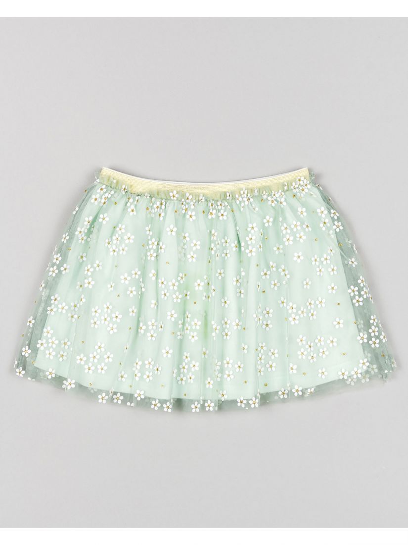 Φούστα με τούλι και μαργαρίτες με glitter και λάστιχο στη μέση βεραμάν