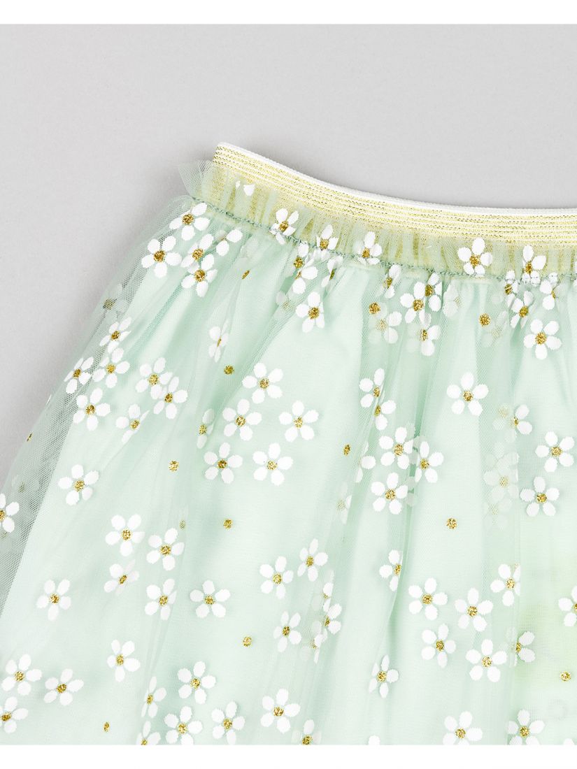 Φούστα με τούλι και μαργαρίτες με glitter και λάστιχο στη μέση βεραμάν