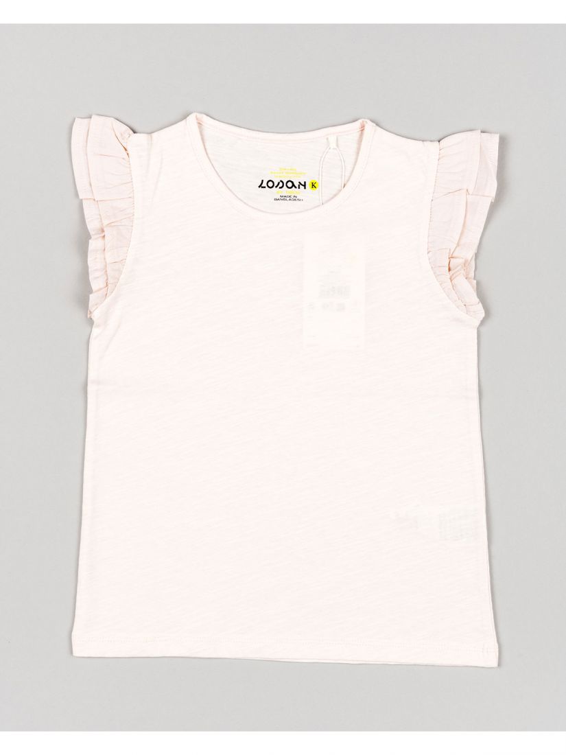 Μπλούζα βαμβακερή μονόχρωμη με βολάν στα μανίκια σομόν