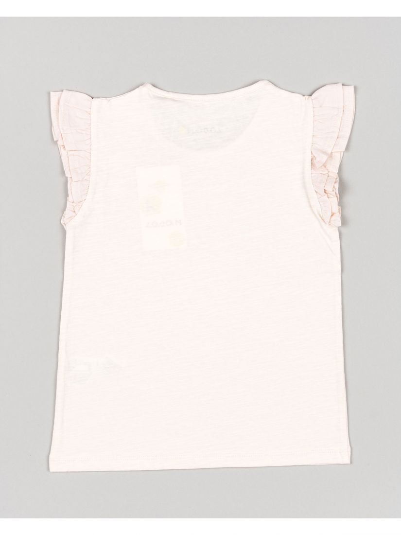 Μπλούζα βαμβακερή μονόχρωμη με βολάν στα μανίκια σομόν