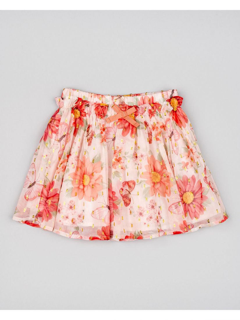 Φούστα τούλινι με βαμβακερή φόδρα print butterflies και φιόγκο ροζ
