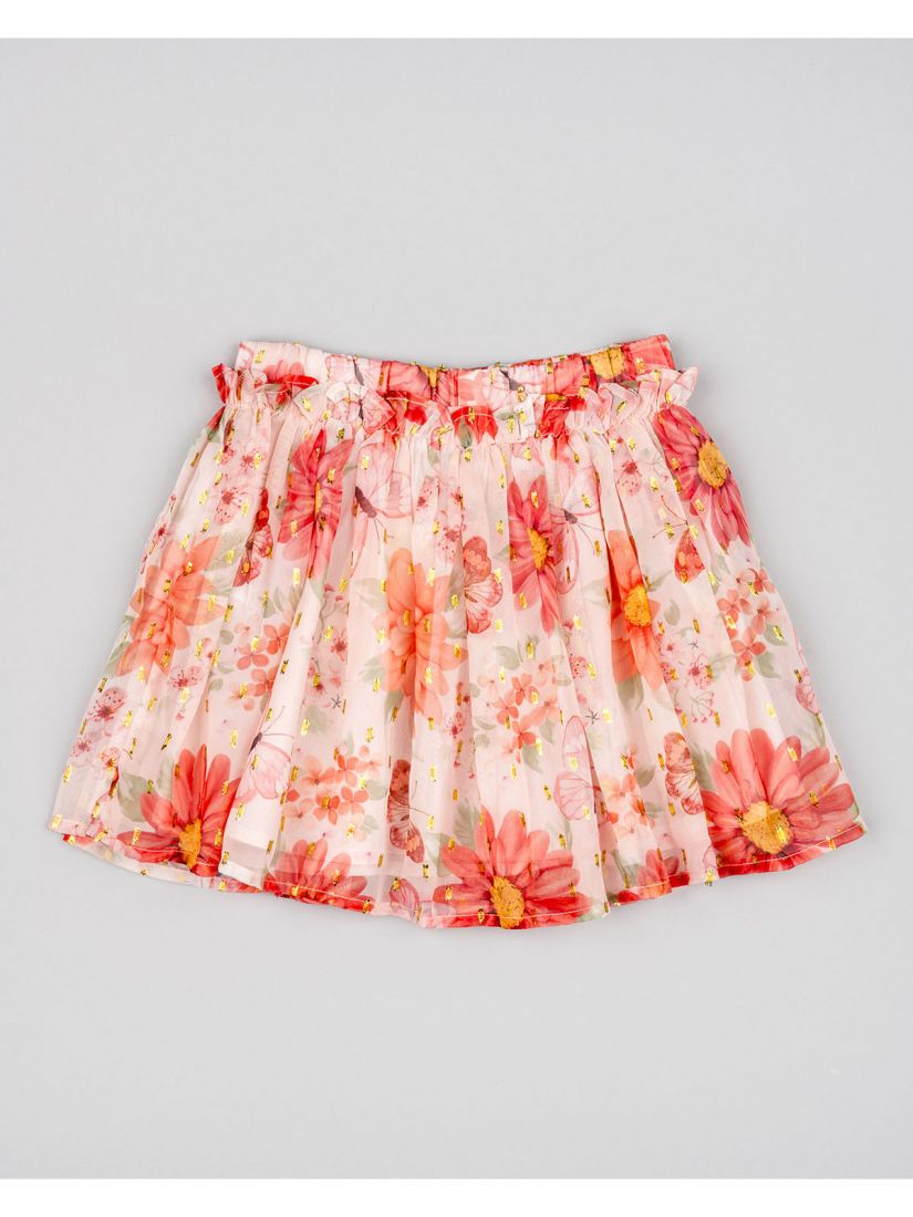 Φούστα τούλινι με βαμβακερή φόδρα print butterflies και φιόγκο ροζ