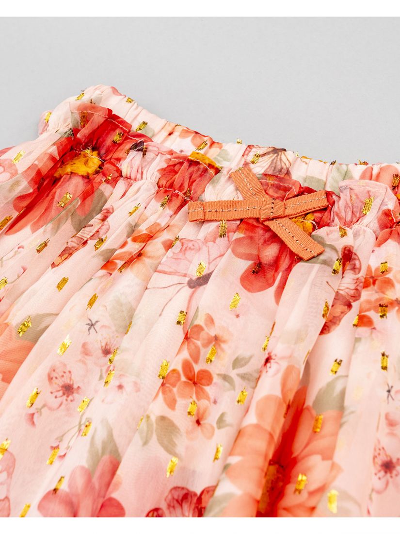 Φούστα τούλινι με βαμβακερή φόδρα print butterflies και φιόγκο ροζ