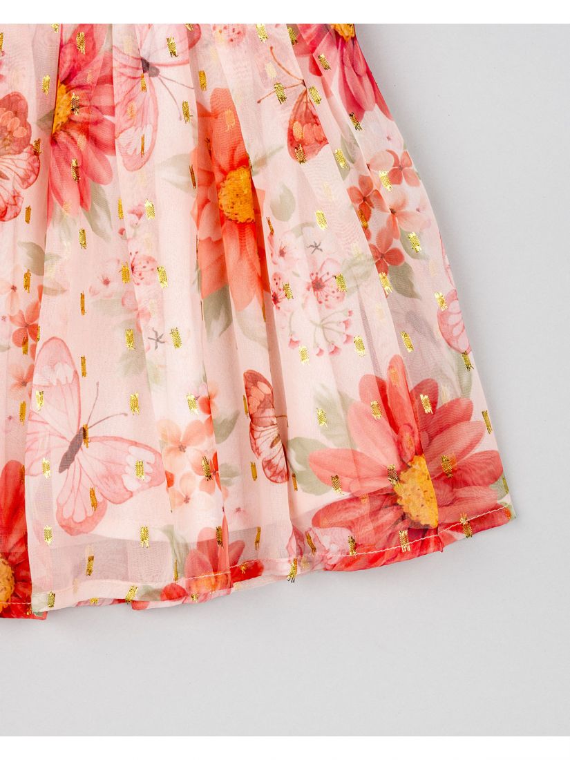 Φούστα τούλινι με βαμβακερή φόδρα print butterflies και φιόγκο ροζ