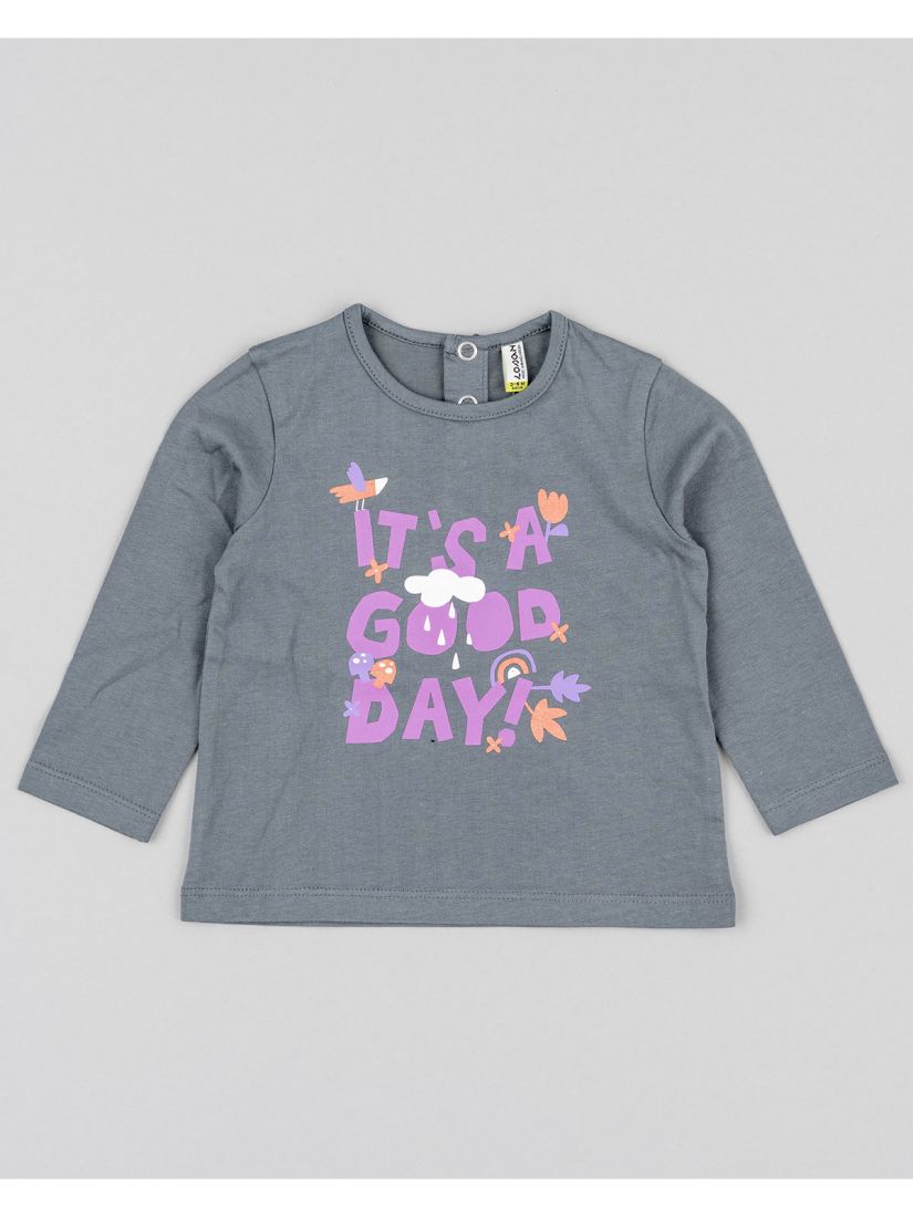 Μπλούζα βαμβακερή μακρυμάνικη με print rainy day ανθρακί