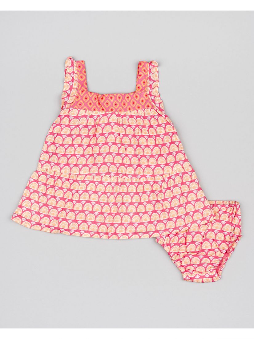 Φόρεμα βαμβακερό με print κοχύλια και βρακάκι φιγούρας κοραλί