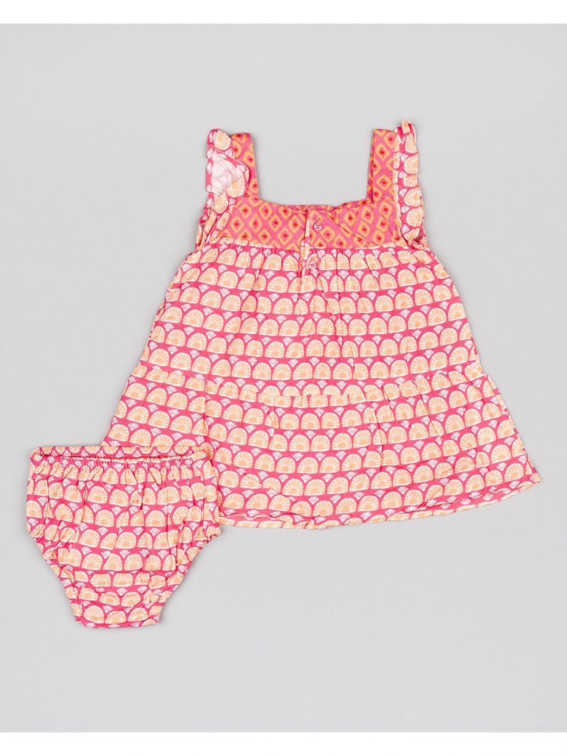 Φόρεμα βαμβακερό με print κοχύλια και βρακάκι φιγούρας κοραλί