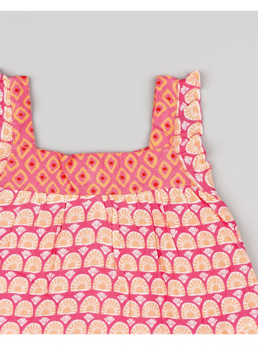 Φόρεμα βαμβακερό με print κοχύλια και βρακάκι φιγούρας κοραλί