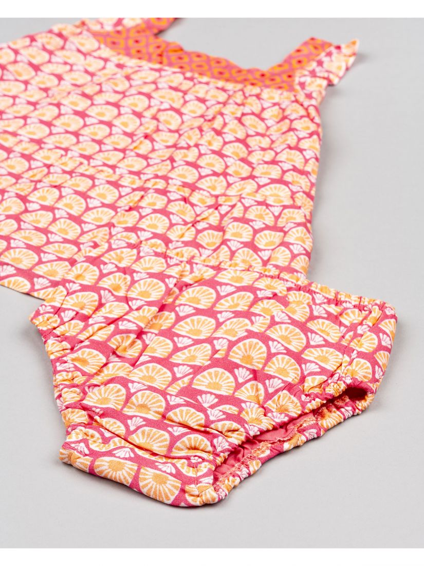 Φόρεμα βαμβακερό με print κοχύλια και βρακάκι φιγούρας κοραλί