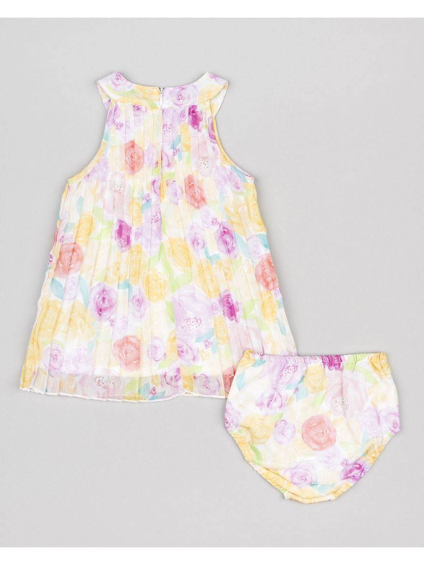 Φόρεμα φλοράλ ζορζέτα με πιέτες και βρακάκι φιγούρας κίτρινο