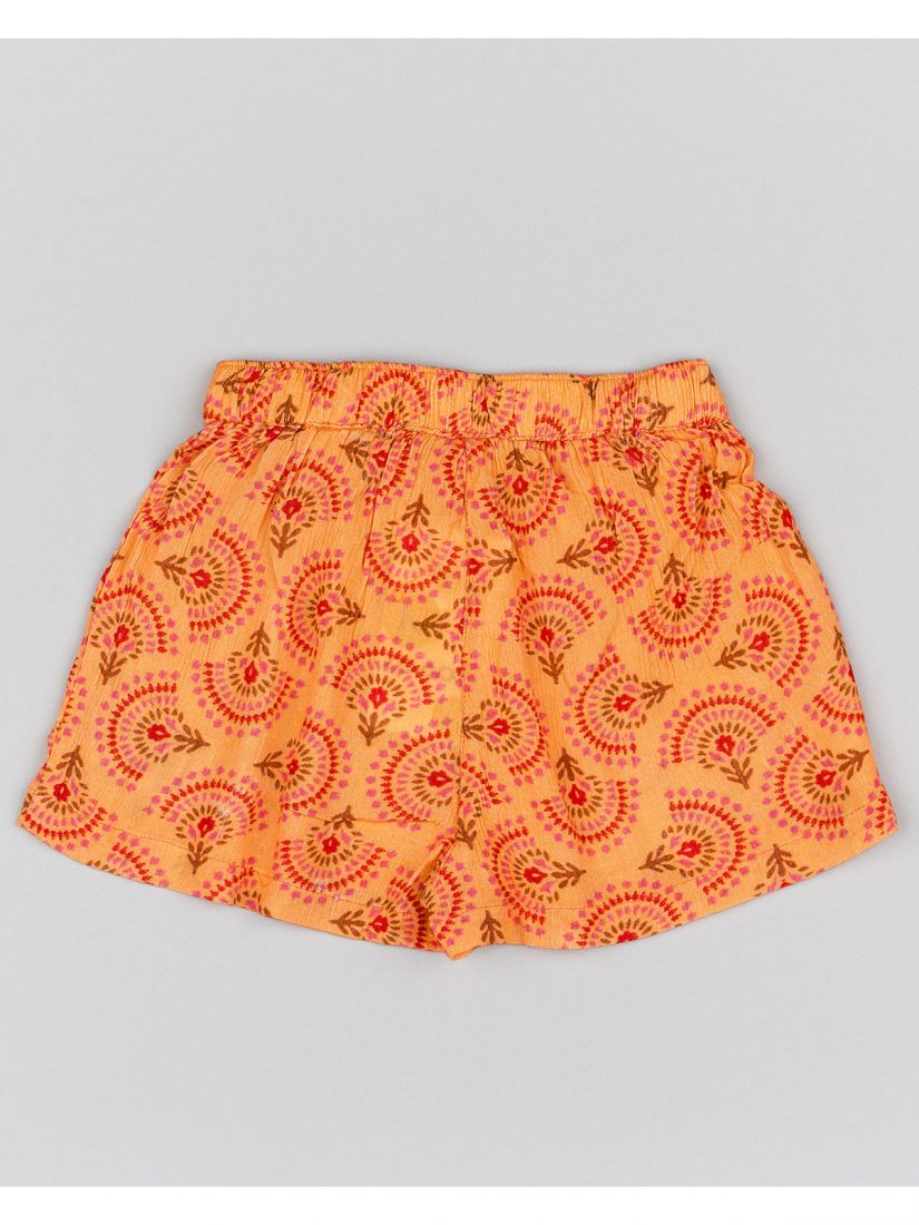 Φούστα σορτς με δέσιμο μπροστά και print λουλούδια κοραλί