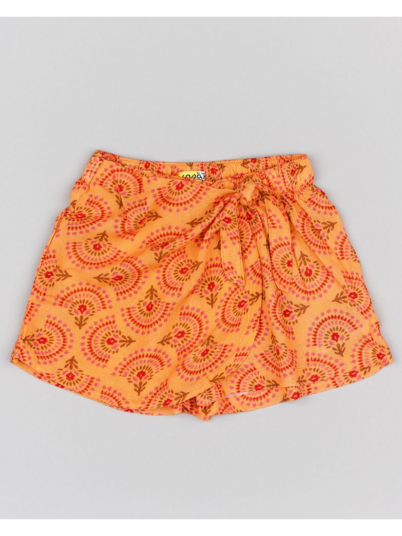 Φούστα σορτς με δέσιμο μπροστά και print λουλούδια κοραλί