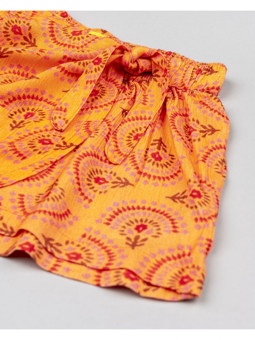 Φούστα σορτς με δέσιμο μπροστά και print λουλούδια κοραλί