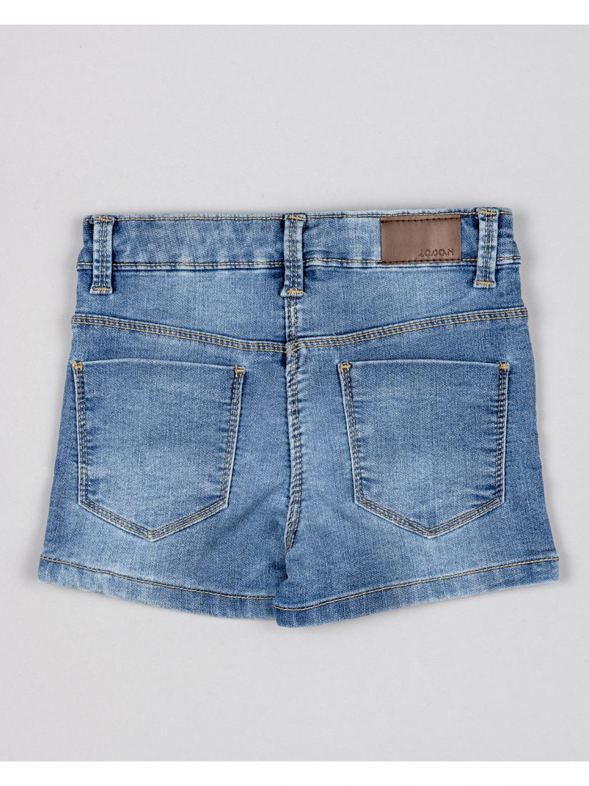 Σορτς τζιν βαμβακερό με ethnic print  και πλεκτή ροζ φούντα μπλε