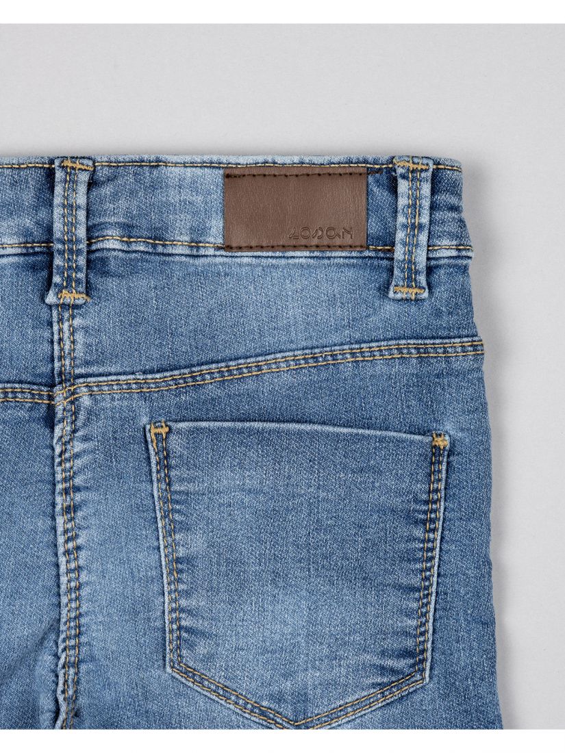 Σορτς τζιν βαμβακερό με ethnic print  και πλεκτή ροζ φούντα μπλε