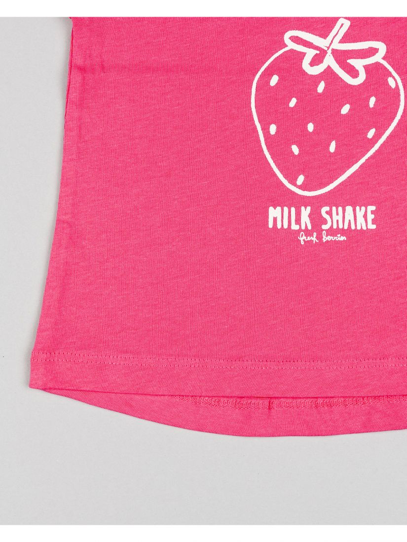 Μπλούζα βαμβακερή αμάνικη με print strawberry milk shake φούξια