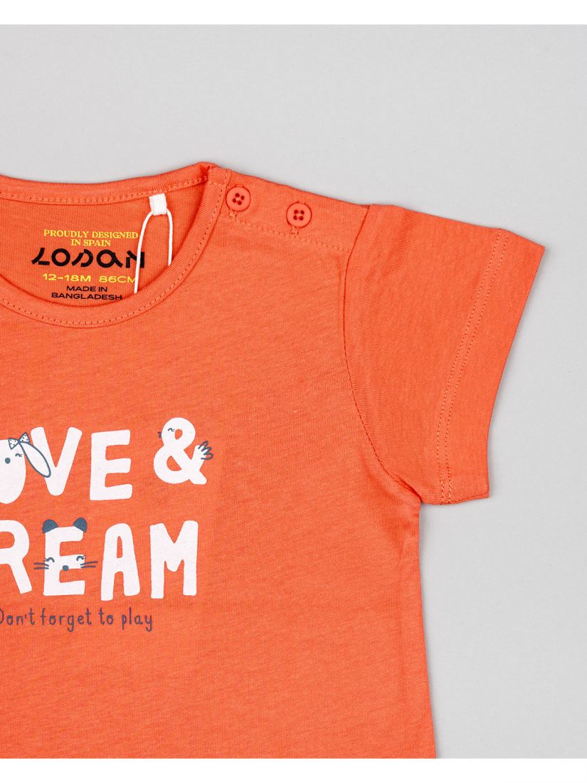 Μπλούζα βαμβακερή κοντομάνικη με διάφορα print πορτοκαλί