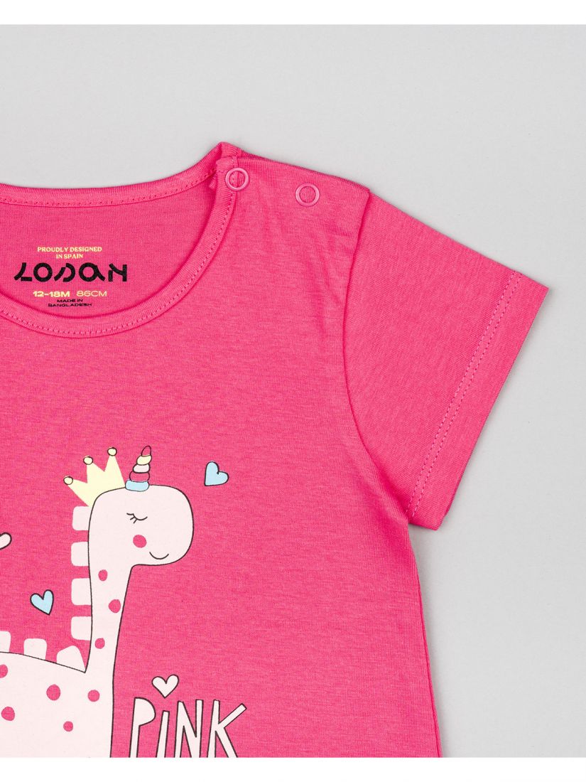 Μπλούζα βαμβακερή κοντομάνικη μονόχρωμη με διάφορα print φούξια