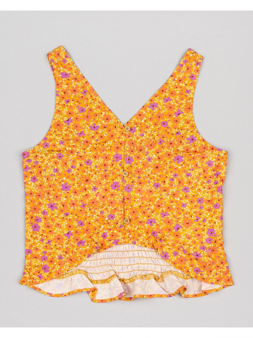 Τοπ floral με κουμπάκια και πλάτη σφηκοφωλιά πορτοκαλί