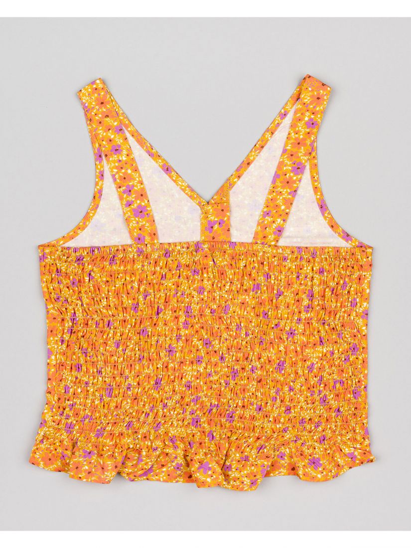 Τοπ floral με κουμπάκια και πλάτη σφηκοφωλιά πορτοκαλί