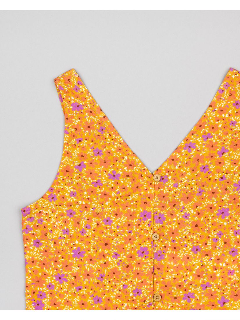 Τοπ floral με κουμπάκια και πλάτη σφηκοφωλιά πορτοκαλί