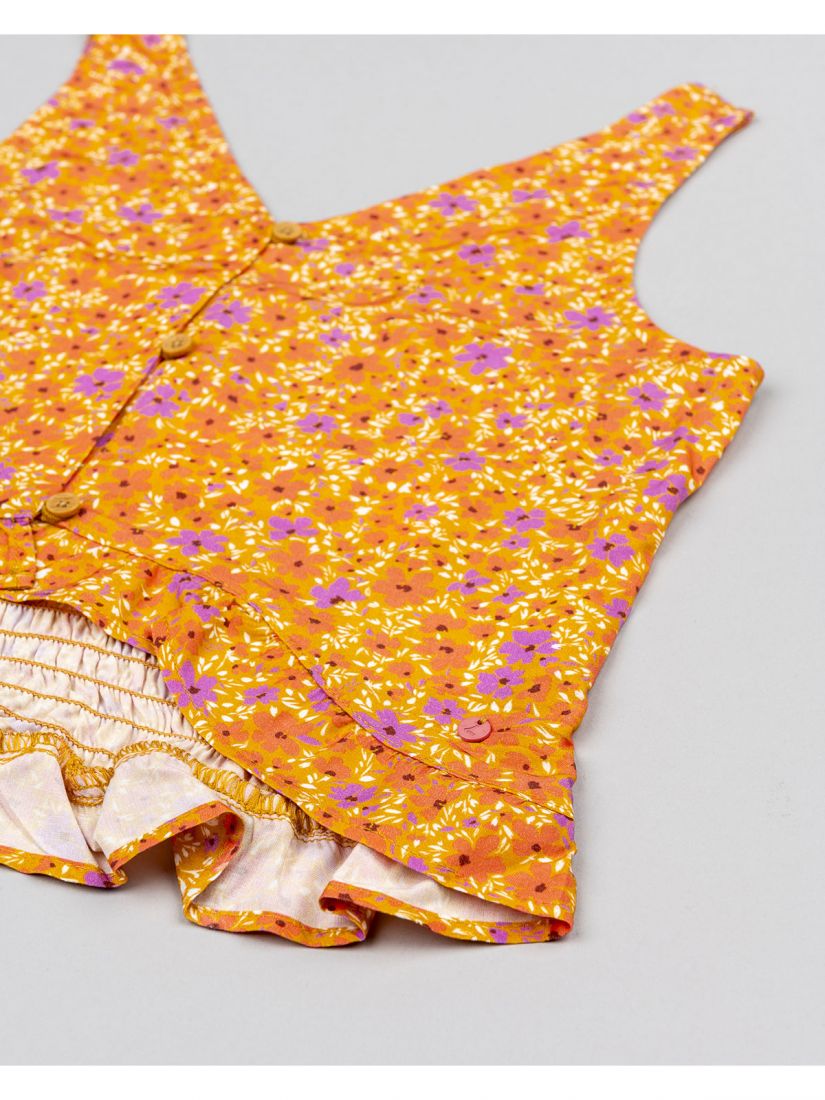 Τοπ floral με κουμπάκια και πλάτη σφηκοφωλιά πορτοκαλί