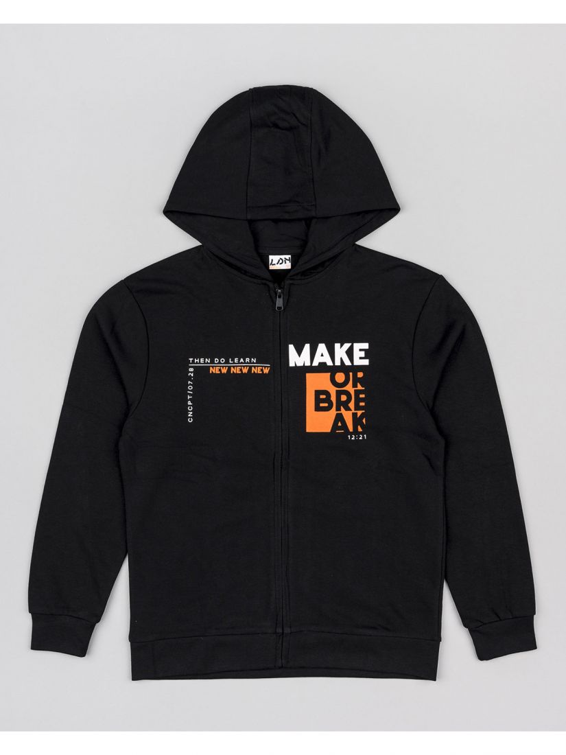Ζακέτα βαμβακερή λεπτή με κουκούλα και print make or break μαύρο