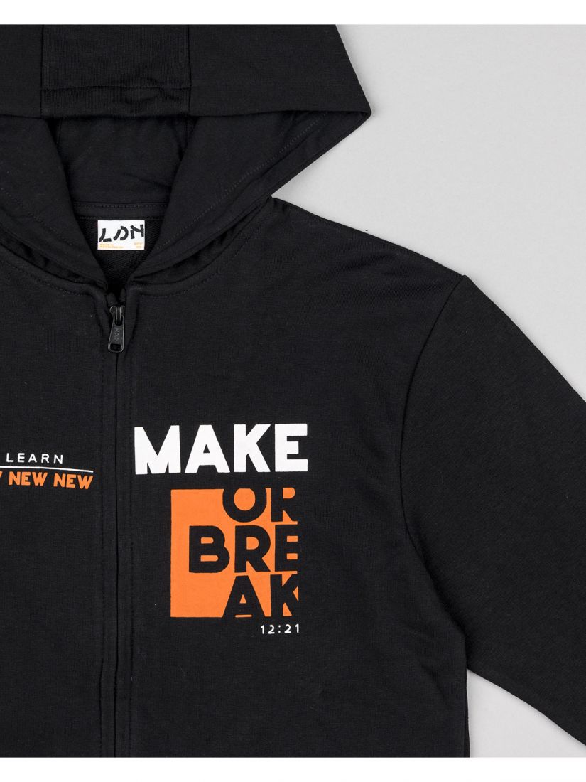 Ζακέτα βαμβακερή λεπτή με κουκούλα και print make or break μαύρο