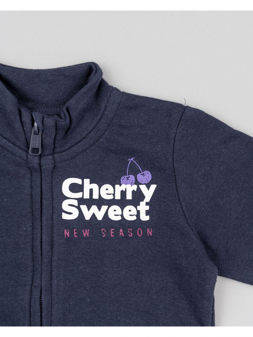 Ζακέτα λεπτή βαμβακερή μονόχρωμη με print κερασάκια μπλε