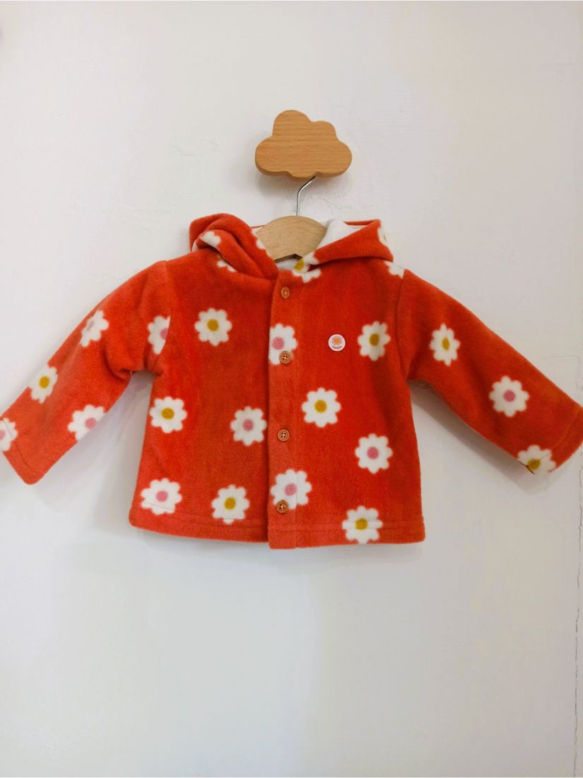 Ζακέτα φλις με κουκούλα και floral print εκάι