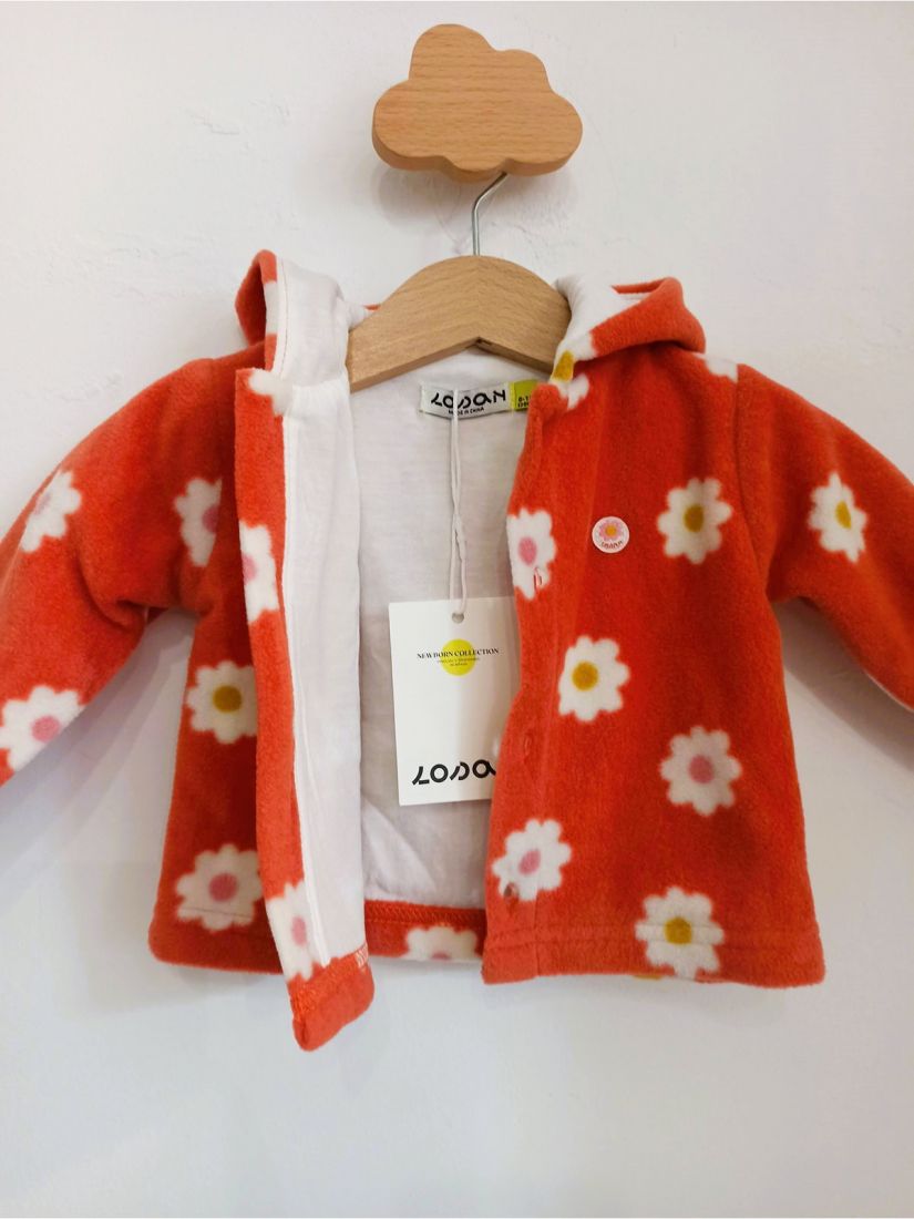 Ζακέτα φλις με κουκούλα και floral print εκάι