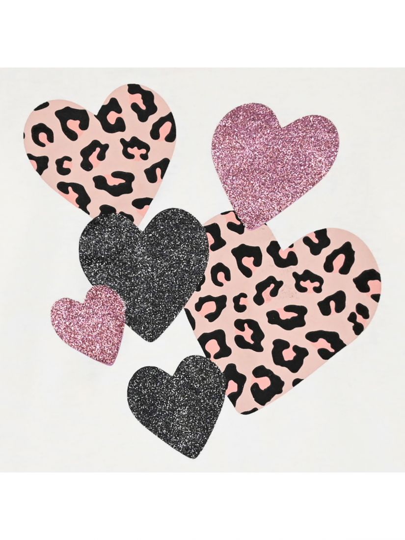 Σετ βαμβακερό μπλούζα με κολάν και print glitter hearts λευκό