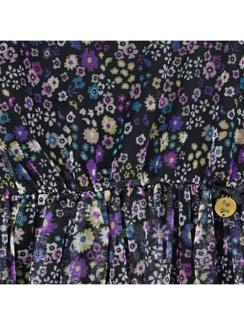 Φόρεμα με floral τούλι και διαφάνεια στο μανίκι μωβ