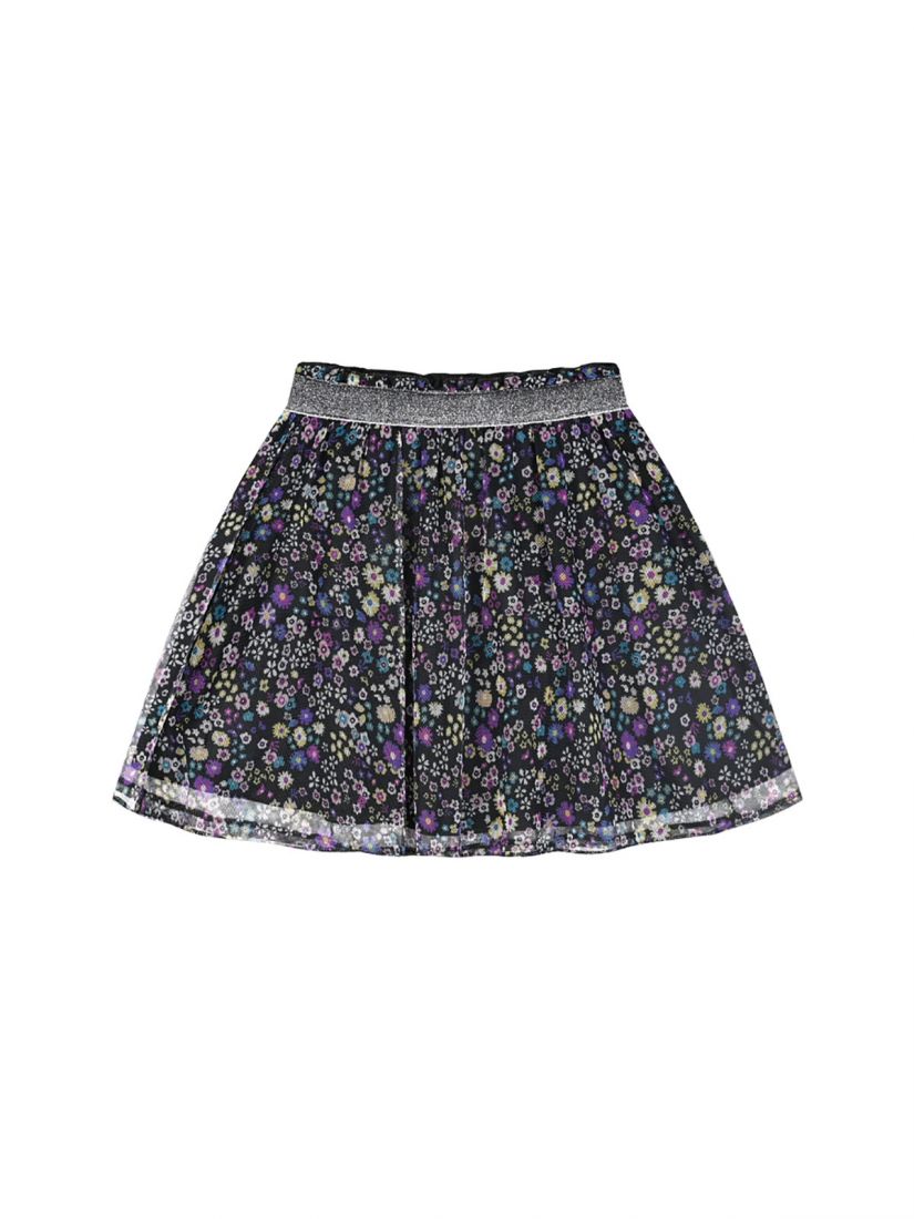 Φούστα με floral τούλι και μπάσκα με glitter στη μέση μωβ