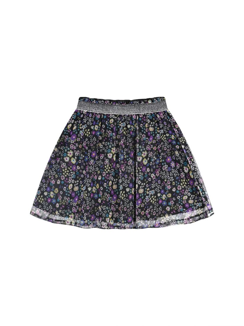 Φούστα με floral τούλι και μπάσκα με glitter στη μέση μωβ