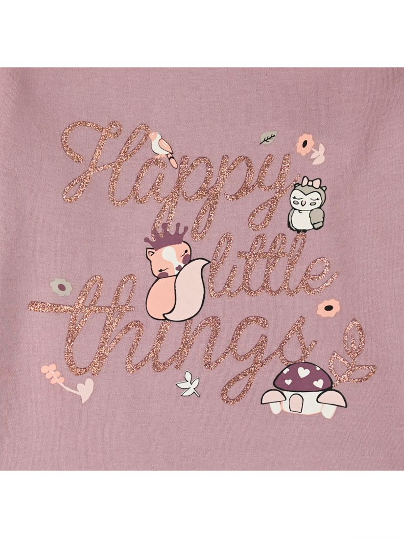 Μπλούζα βαμβακερή μακρυμάνικη με glitter print Happy little things σάπιο μήλο