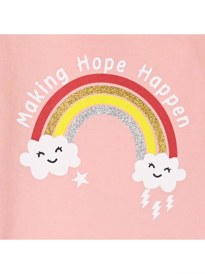 Μπλούζα βαμβακερή μακρυμάνικη με glitter print ουράνιο τόξο ροζ