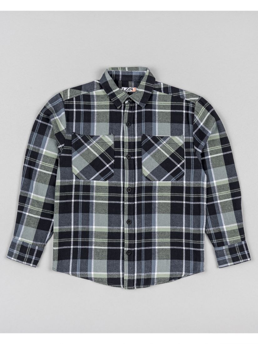 Πουκάμισο flannel καρώ oversized με τσέπη Losan Try χακί