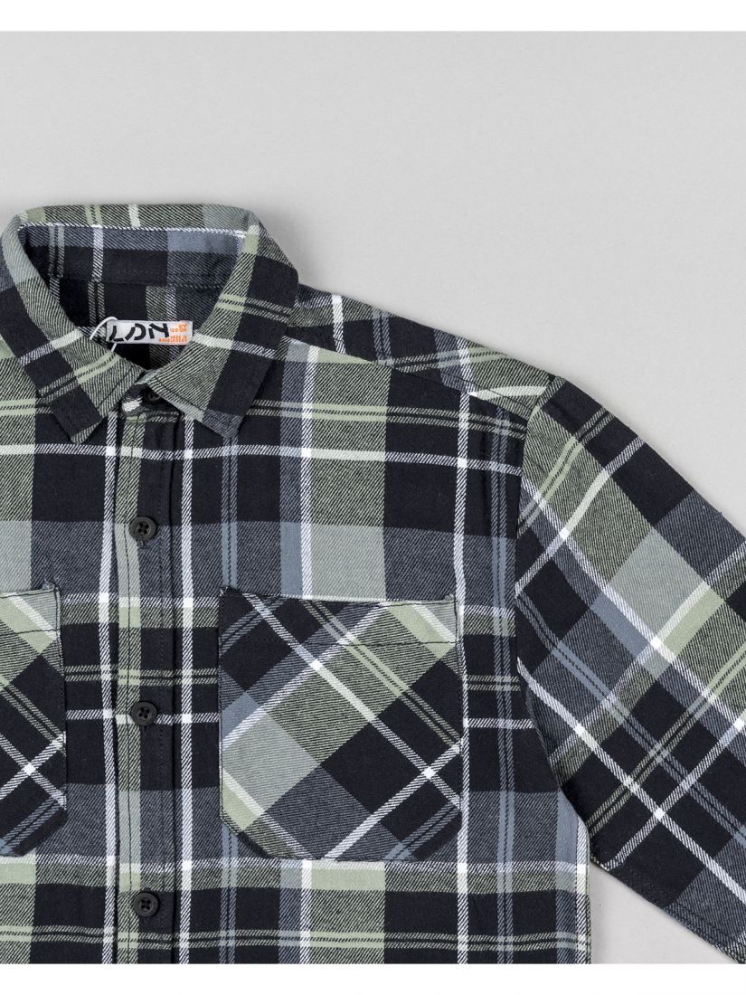 Πουκάμισο flannel καρώ oversized με τσέπη Losan Try χακί