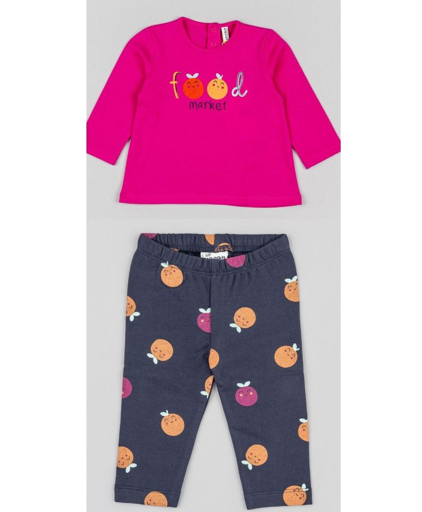Σετ βρεφικό με print food market και κολάν με ζεστή επένδυση φούξια