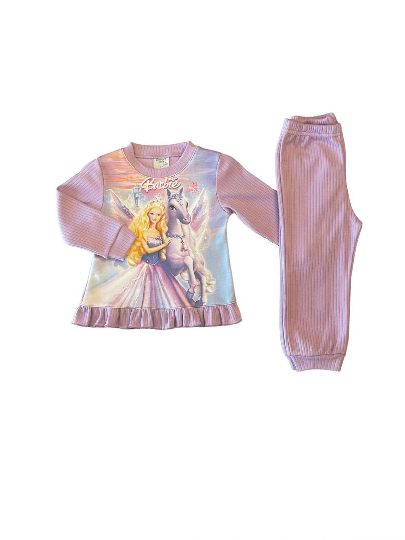 Σετ πυτζάμα Barbie βαμβακερή ελληνικής ραφής λιλά