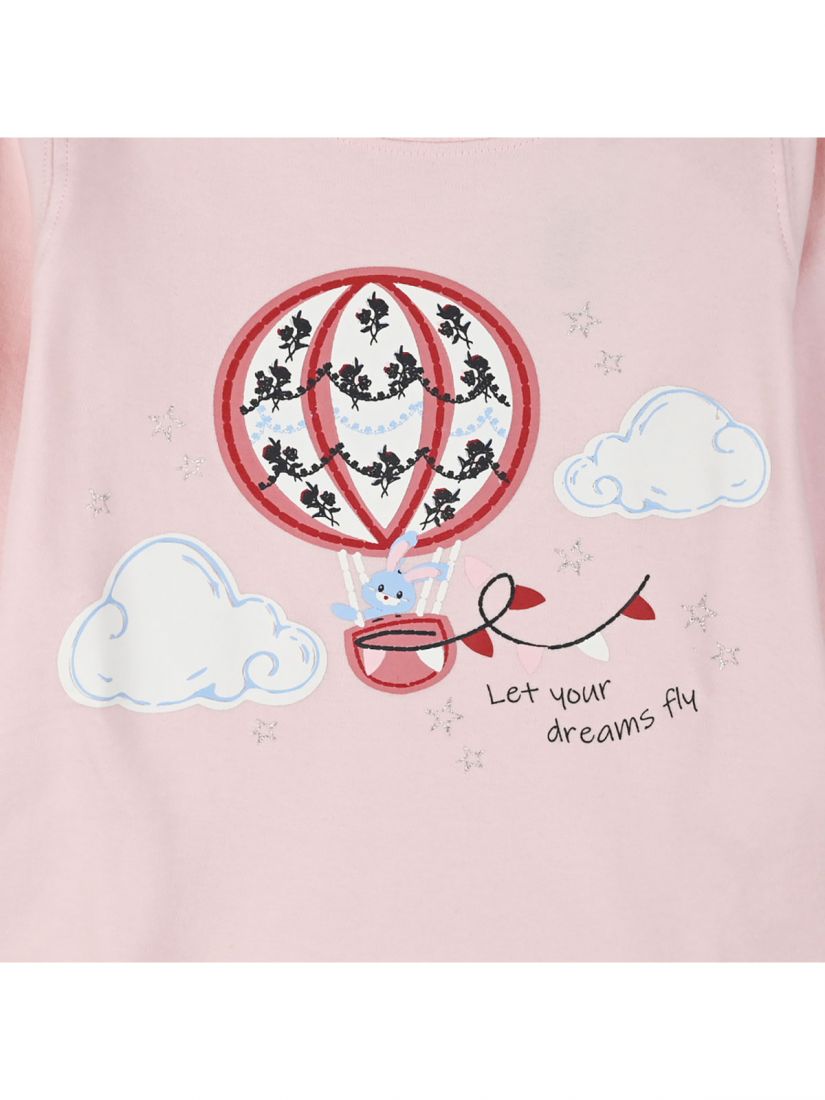 Σετ πυτζάμα βαμβακερή πουά με print let your dreams fly ροζ
