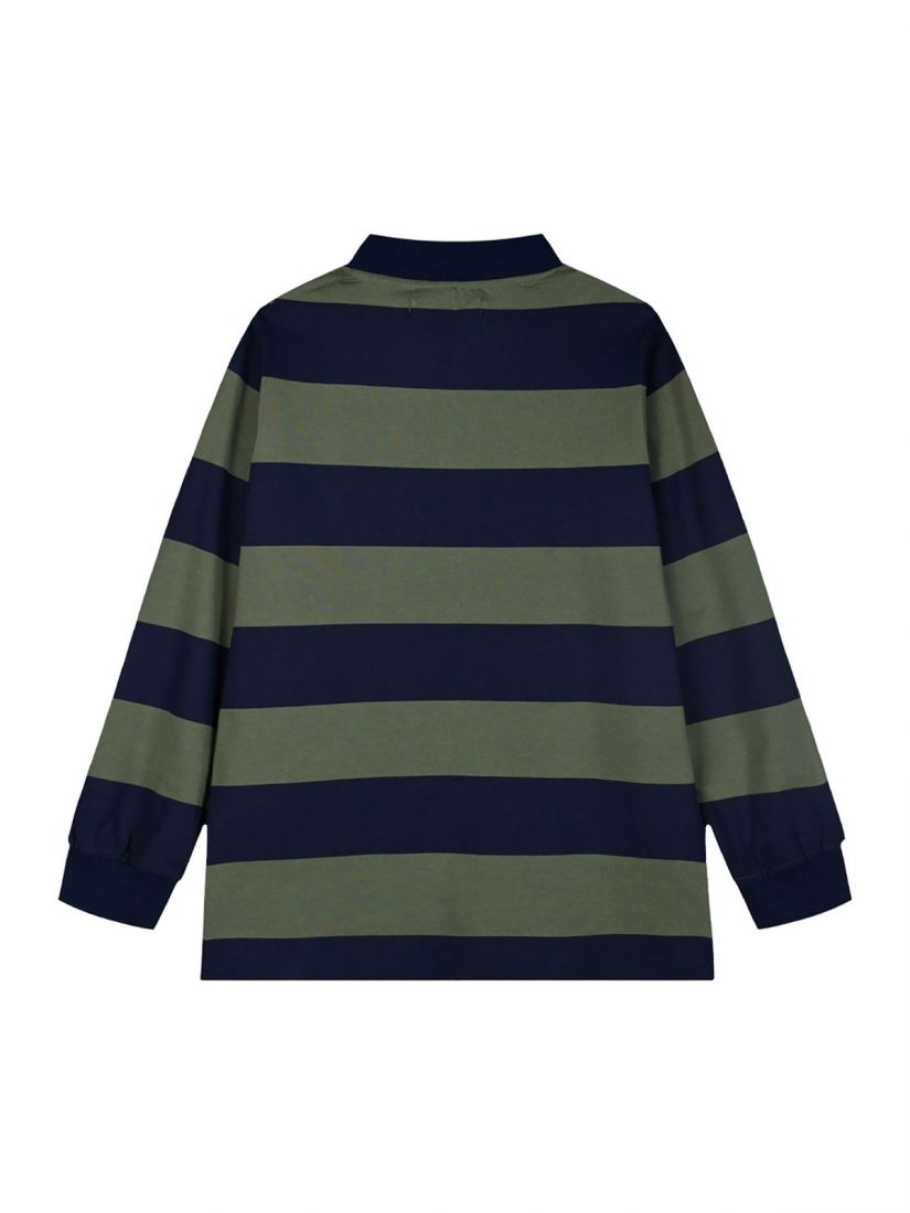 Μπλούζα τύπου polo ριγέ χακί