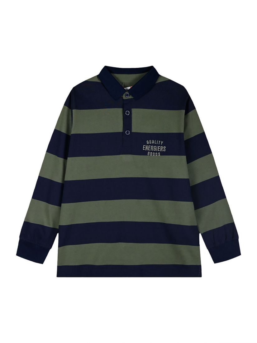 Μπλούζα τύπου polo ριγέ χακί