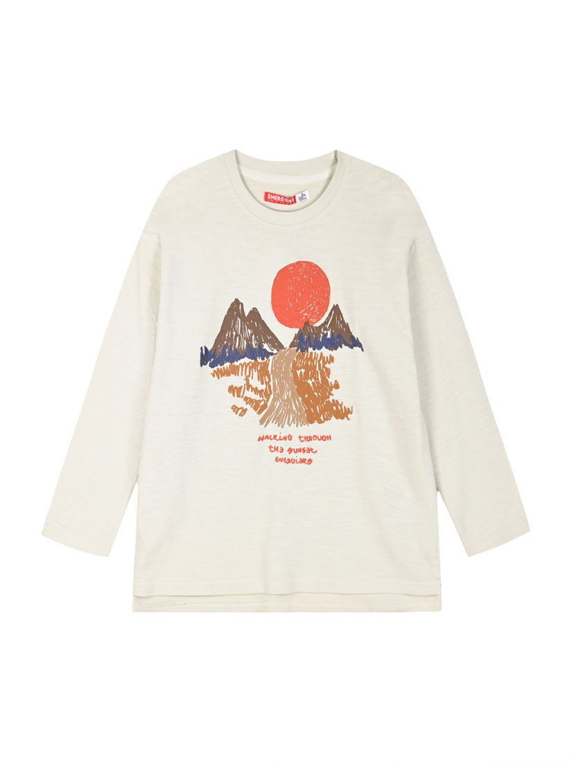 Μπλούζα μακρυμάνικη με print sunset in the mountains μπεζ