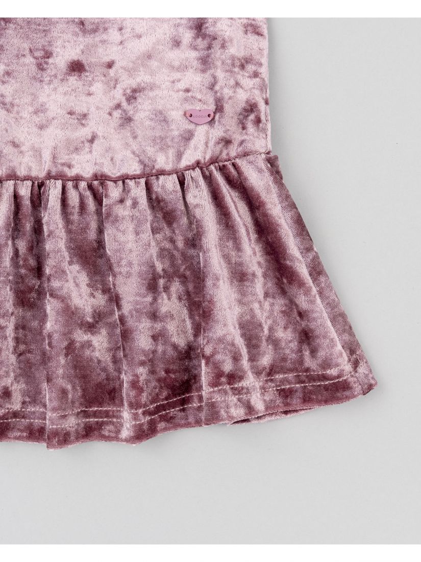 Φόρεμα βελούδο μονόχρωμο με βολάν  σάπιο μήλο