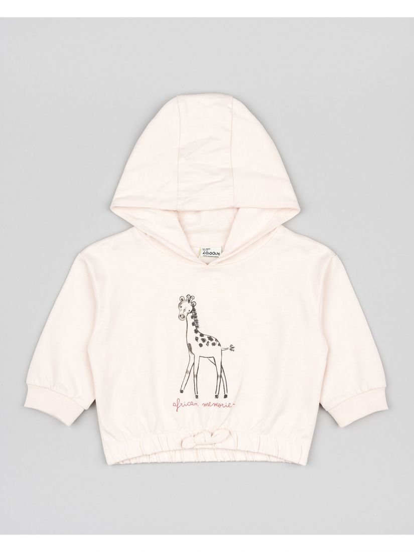 Μπλούζα φούτερ βρεφική με κουκούλα και print giraffe ροζ