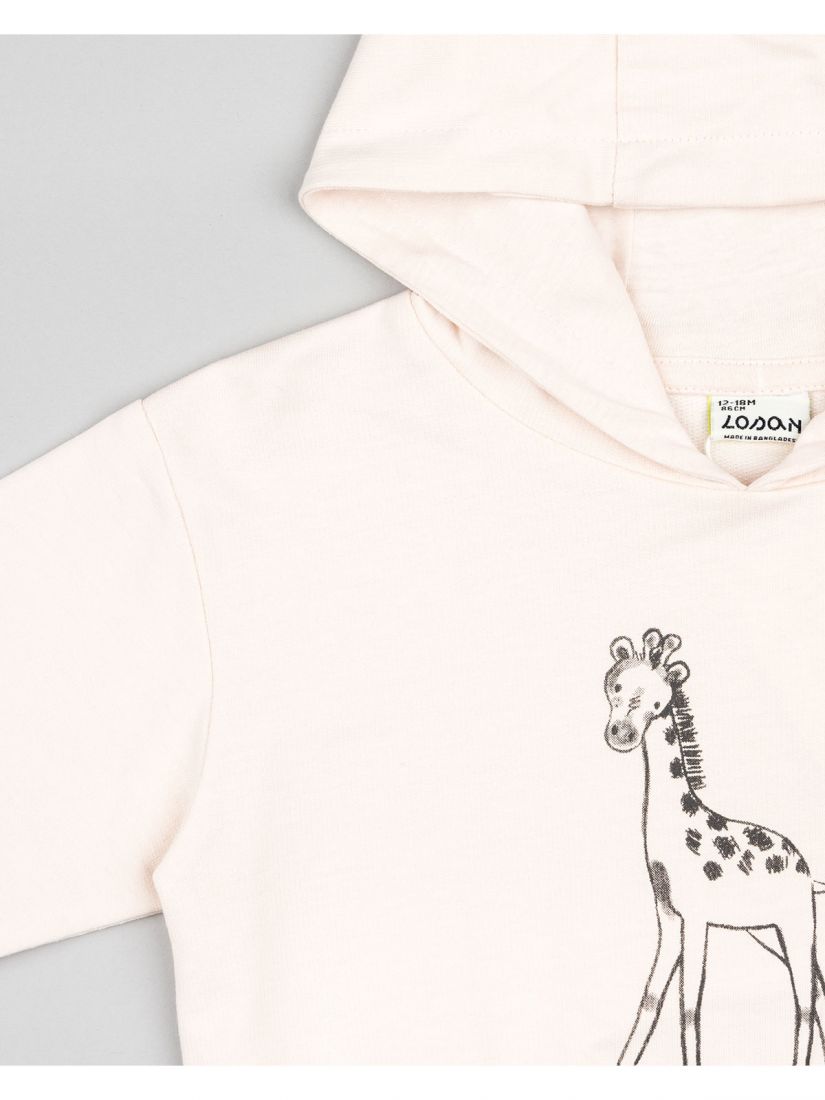 Μπλούζα φούτερ βρεφική με κουκούλα και print giraffe ροζ