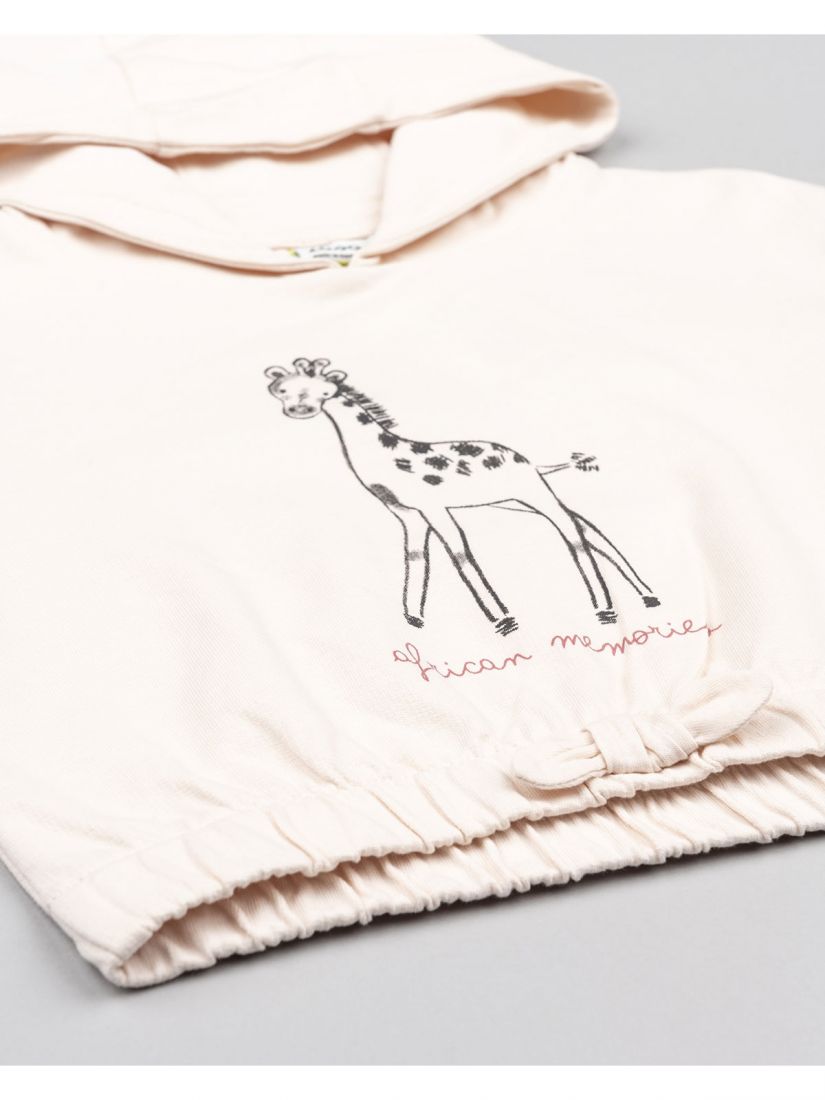Μπλούζα φούτερ βρεφική με κουκούλα και print giraffe ροζ